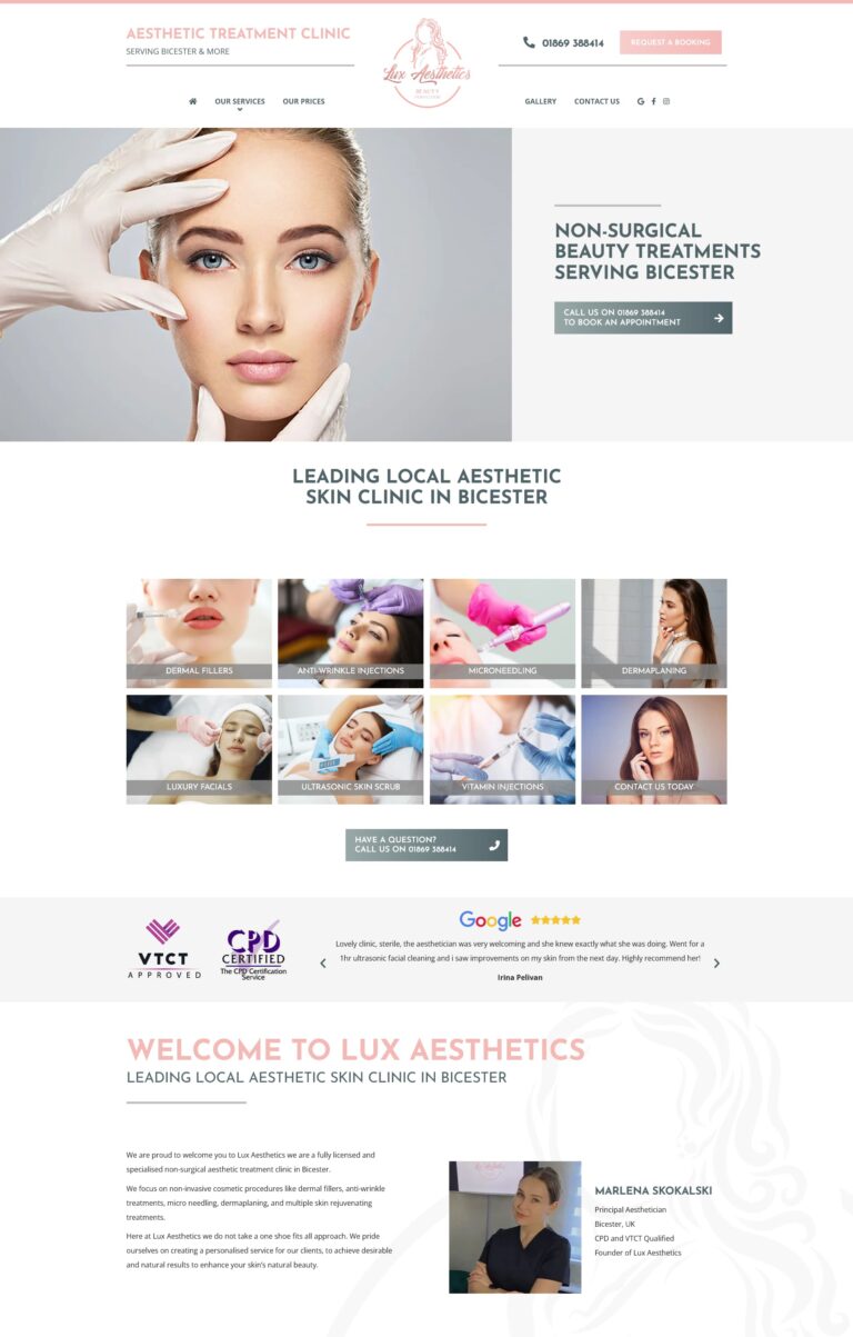 Skin Care Clinic website designers in Birmingham