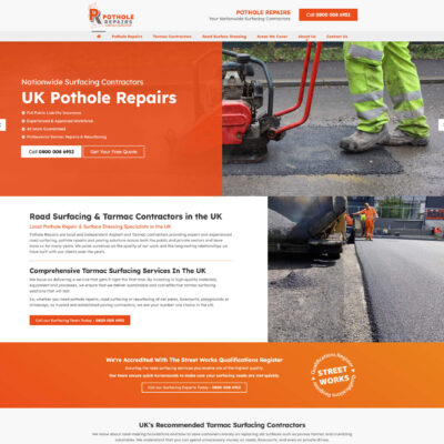 Pothole repair website designer in UK